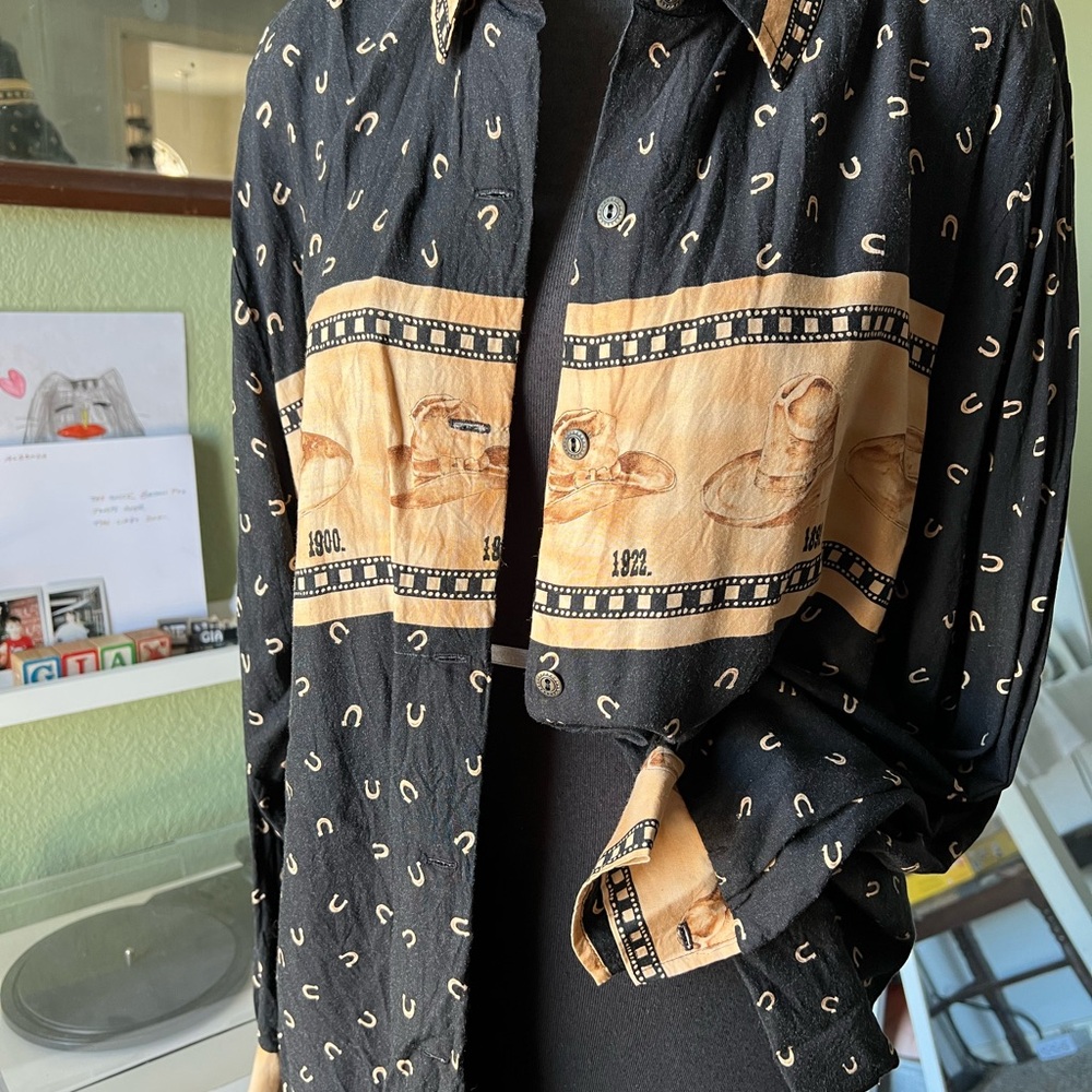 Tan and Black Vintage Roper Women’s Western Blouse Large